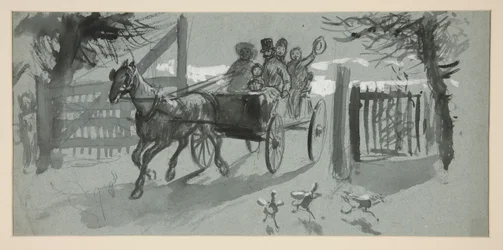 Grupa ludzi w otwartym koszyku - (niezidentyfikowana ilustracja)