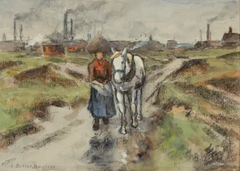 Leading the Barge Pony (akwarela z pastelem na papierze)