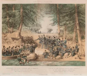 Lądowanie wojsk francuskich pod Bomarsund na Wyspach Alandzkich, 8 sierpnia 1854 r. (litografia, przyciemniana)