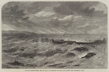 Douglas Breakwater, Isle of Man, uszkodzony przez późną burzę