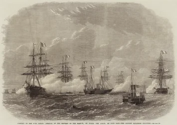 Otwarcie Kanału Sueskiego, przybycie cesarzowej Francuzów, na pokładzie Aigle, w Port Saidzie, salutuje brytyjska eskadra