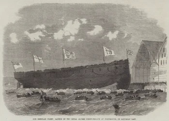 Nasza flota żelaznych okrętów, wodowanie fregaty śrubowej Royal Alfred w Portsmouth, w ostatnią sobotę