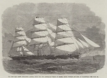 New Iron Screw Steam-ship London, zbudowany dla handlu australijskiego przez Messers Money Wigram and Sons, w Blackwall