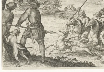 Krajobraz rzeki z polowaniem na jelenie Sceny polowań (tytuł serii) Icones Venantum Gatunek Varias Representantes (tytuł serii)