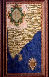 Mapa Indii wykonana przez Egnazia Dantiego (1536-1586), włoskiego matematyka, kosmografa i architekta. Około 1567. Florencja, Palazzo Vecchio, Sala del Mappamondo