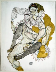 Para siedzi. Rysunek autorstwa Egona Schiele