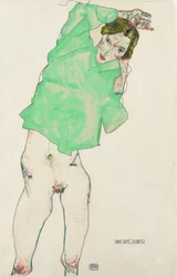 Devant le miroir - Przed lustrem par Schiele, Egon (1890-1918). Ołówek, Gwasz na papierze, format : 48,3x32,1