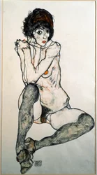 Siedzący akt kobiecy, rysunek akwarelą Egona Schielego (1890-1918), 1914, wymiary 48,3 x 32 cm, Wiedeń, Graphische Sammlung Albertina