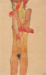 Naga dziewczyna ze skrzyżowanymi ramionami, 1910