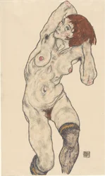 Akt w czarnych pończochach, 1917.