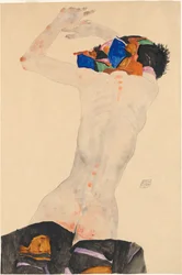 Rückenakt mit buntem Tuch Nude z tyłu z kolorową tkaniną, 1911.