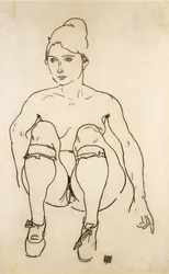 Siedzący nago z butami i pończochami; Siedzący akt z butami i pończochami, 1918