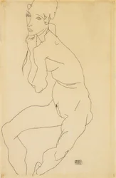 Akt kobiecy w pozycji siedzącej z ręką na brodzie, 1914