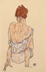Siedząca kobieta w bieliźnie, widok od tyłu, 1917