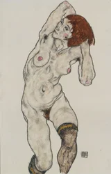 Stojący akt w czarnych pończochach, 1917