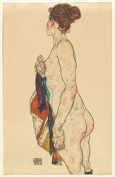 Stojąca nagość z wzorzystą szatą. 1917