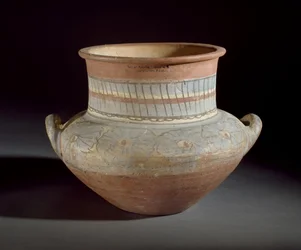 Dekorowany słój z uchwytami w kształcie dzbanka, Amarna, XIV w. p.n.e. (ceramika)