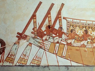 Pielgrzymka zmarłych do Abydos, mural, grobowiec Menna, znany również jako grobowiec TT69, z czasów panowania Thutmose IV, szejk Abd el-Qurna, Teby