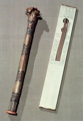 Paleta skrybów i pudełko do pisania stroików, z grobowca Tutanchamona (ok. 1370-52 pne) Nowe Królestwo (patrz także 228566)