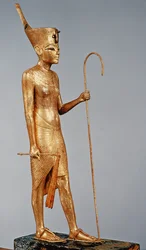 Statuetka króla noszącego czerwoną koronę północy, z grobowca Tutanchamona (ok. 1370-52 pne) Nowe Państwo (pozłacane drewno)