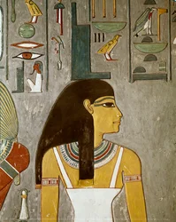 detal fresku przedstawiającego Izydę, egipt, Louxor (XVIII dynastia, Thutmose III