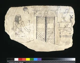 Ostracon, New Kingdom, c.1295-c.1186 pne (malowany wapień)