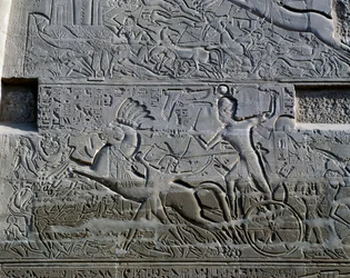 Kampanie Setiego I w Syrii i Palestynie, relief, północna zewnętrzna ściana Wielkiej Sali Hypostylowej, kompleks świątynny w Karnaku (Lista światowego dziedzictwa UNESCO)