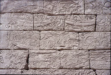 Ludzie morza, bitwa morska pod Ramzesem III, Medinet Habu, kamień 1195-64 pne