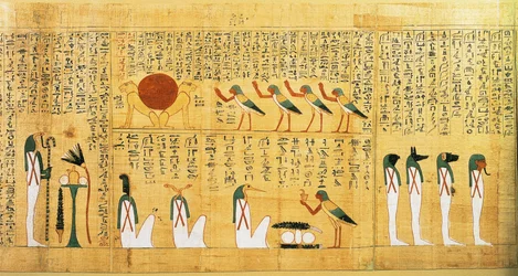 Mitologiczny papirus Imenemsaufa, głównego nosiciela Amona. Szczegół: hymn do słońca przedstawiony jako dwa lwy