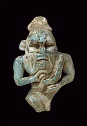 Fajansowy amulet Besa pielęgnującego Horusa, ok. 770-715 pne glazurowany fajans