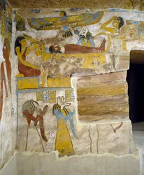 Malowidła w komorze grobowej grobowca Pa Nentwy, Oaza Bahariya, Giza, Egipt Cywilizacja egipska, 26. dynastia, 663-525 p.n.e.