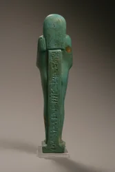 Widok z tyłu figury Ushabti dla Hekaemsafa, admirała floty, panowanie Amazysa, 570-526 pne (fajans) (patrz 270355 na froncie)