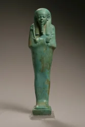 Figurka Ushabti dla Hekaemsafa, admirała floty, panowanie Amazysa, 570-526 pne (fajans) (patrz 270355 na odwrocie)