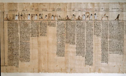 Egipski antyk: Papirus Księgi Umarłych. Okres ptolemejski. Turyn, Muzeum Egipskie - Starożytny Egipt: papirus z Księgi Umarłych. Okres ptolemejski. Muzeum Egipskie, Turyn, Włochy