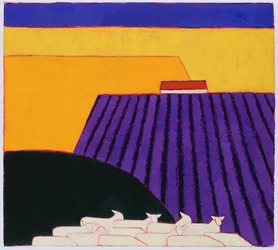 Owce i lawendowe pola, 2004 (akryl na papierze)