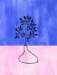 Niebiesko-różowy wazon w stylu botanicznym