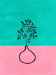 Różowo-turkusowy wazon w stylu botanicznym