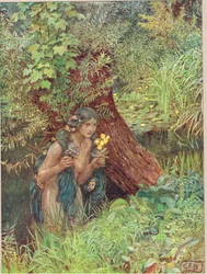 Prothalamion Edmunda Spensera, ilustracja z „Księgi staroangielskich pieśni i ballad”, wydanej przez Hoddera i Stoughtona, ok. 1910 (kolor lito)