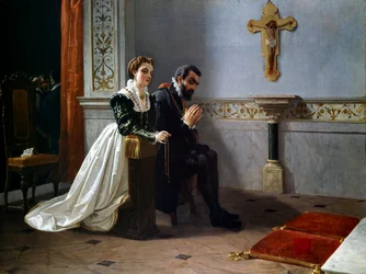 Bianca Cappello i Francois I de Medici (1541-1587) (Francesco Primo I de Medici) modlą się przed krucyfiksem (olej na płótnie)