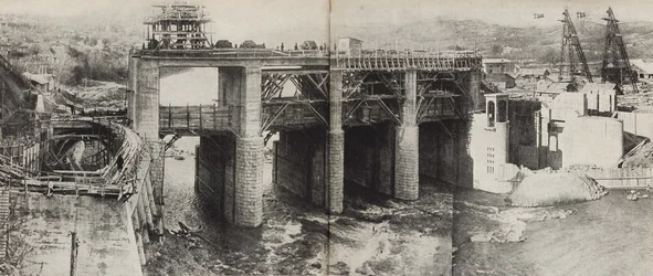 Elektrownia Wodna Rioni. Ilustracja z ZSRR buduje socjalizm, 1933.