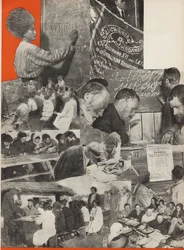 Walka z analfabetyzmem. Ilustracja z ZSRR buduje socjalizm, 1933.