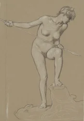 Dziewczyna spearing delfina, ok. godz. 1900.
