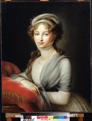 Portret cesarzowej Elżbiety Aleksiejewny, księżniczki Ludwiki Badeńskiej (lub Baden) (1779-1826) (Portret cesarzowej Elżbiety Aleksiejewny, księżniczki Ludwiki Badeńskiej). Obraz Marie Louise Elisabeth Vigee Lebrun (1755-1842). Olej na płótnie, 80 x 64,6 c