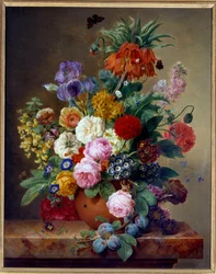 Kwiaty na marmurowym stole Obraz Elise Bruyere (1776-1842) XIX-wieczny Lyon, Musee des Beaux Arts