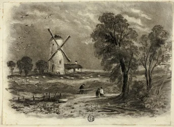 Krajobraz z wiatrakiem