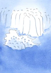 Chrystus i jego święci w niebie spoglądają z wielką czułością na swoich przyjaciół na ziemi, którzy medytują nad Jego męką, 2002 (w/c na papierze)