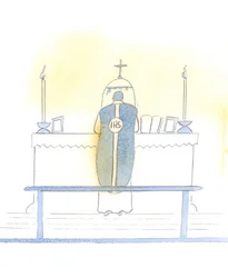 Chrystus cieszy się z celebracji Nadzwyczajnej Formy Mszy Świętej, która pozwala nam doświadczyć aspektów liturgii, które są zarówno godne podziwu, jak i właściwe, 2005 (akwarela na papierze)