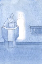 Chrystus stał obok księdza, który czytał nam wszystkim Ewangelię świętą, która była własnym słowem Chrystusa., 2000 (w/c na papierze)