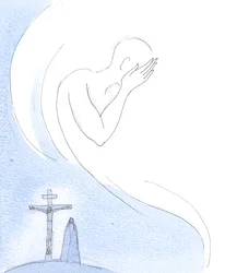 Bóg nie lubi patrzeć, jak cierpimy, tak jak Bóg Ojciec nie lubił patrzeć, jak Jego Syn cierpi na ziemi, 2004 (akwarela na papierze)