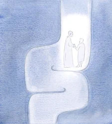 Widziałam, że Chrystus trzyma mnie podczas moich podróży, gdy zbliżamy się do Ojca, jak podróżując przez kręte tunele, 2000 (w/c na papierze)